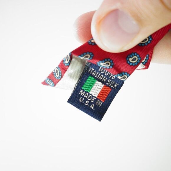 Austin Reed Regent Street Red Blue Paisley Geometric Print Short Silk‎ Tie - Picture 4 of 6